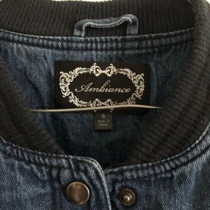 Faux leather and denim Bomber